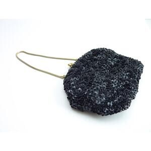 Vintage Hand Made Beaded Purse  Black Evening Handbag Clutch Bag